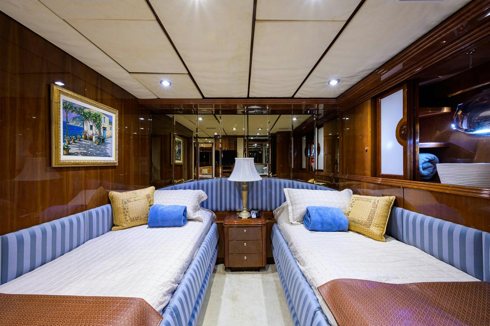 a couple of beds in a hotel room aboard MY DESTINY Yacht for Sale
