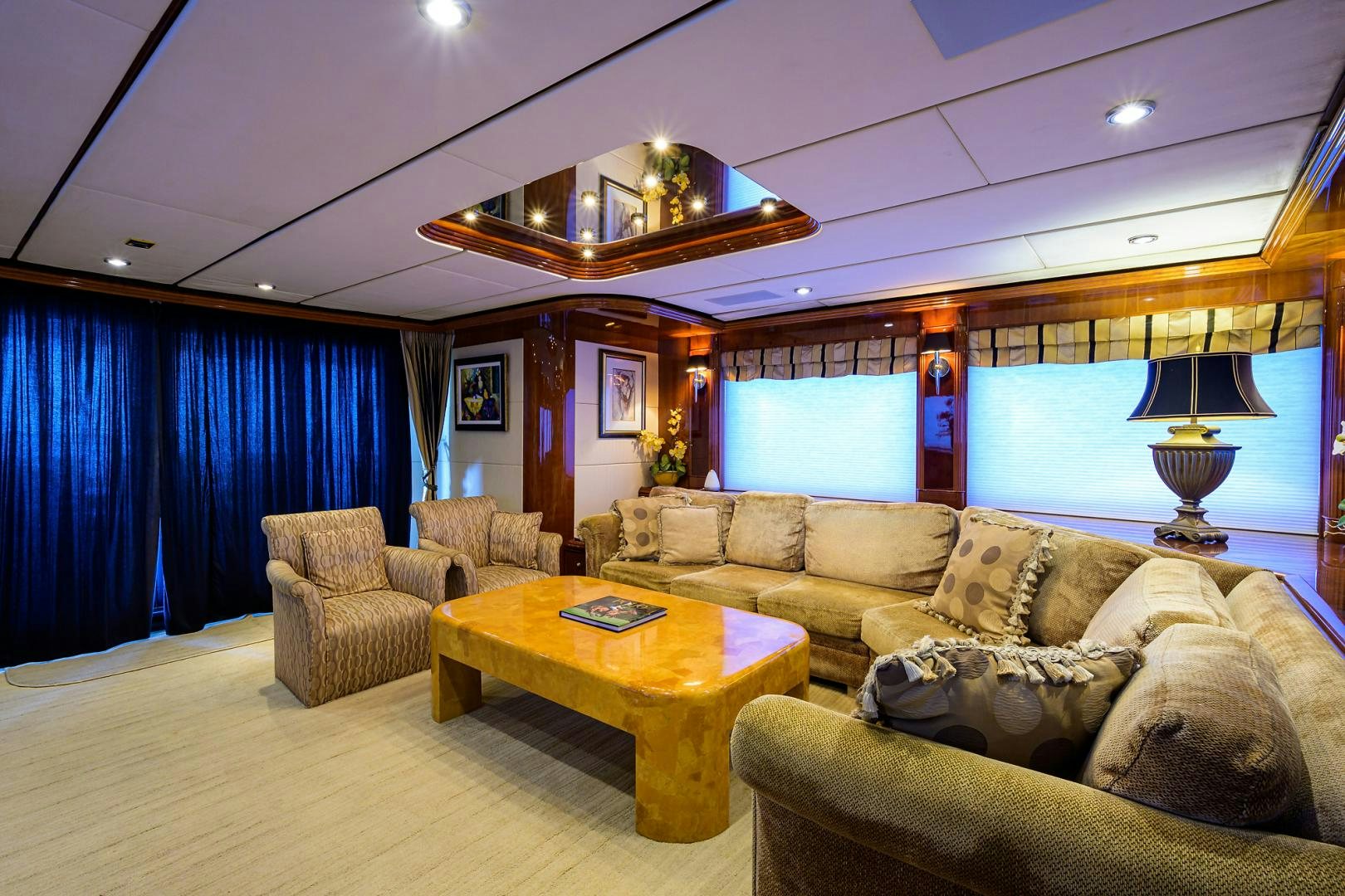 a living room with a large window aboard MY DESTINY Yacht for Sale