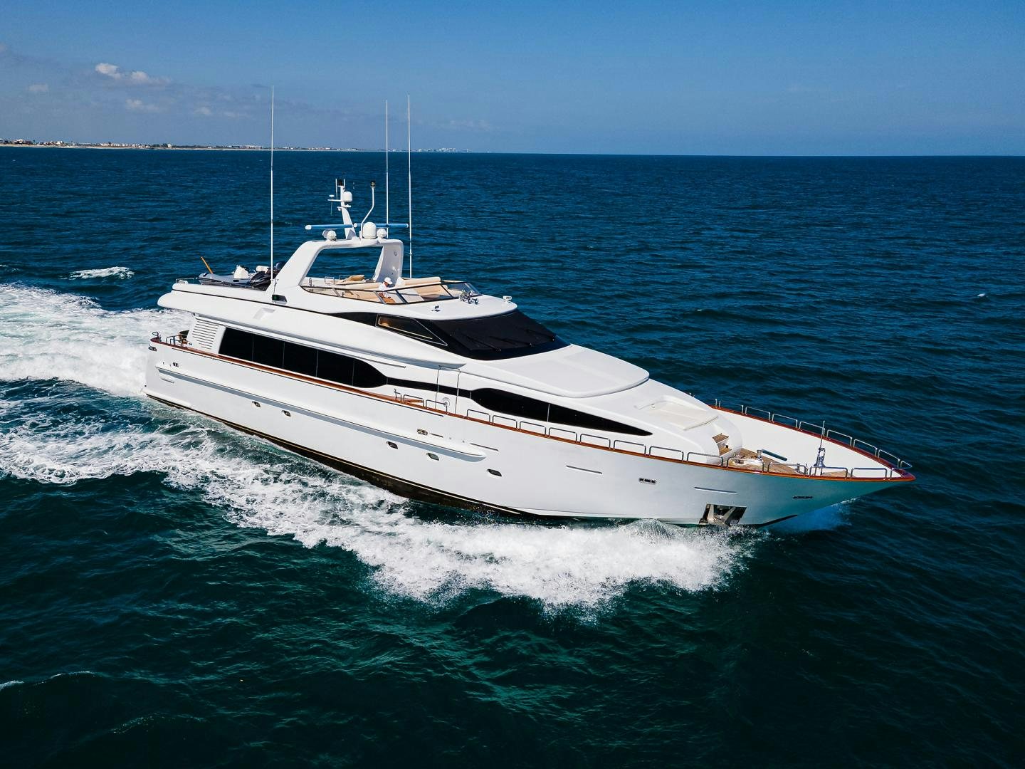 a white yacht on the water aboard MY DESTINY Yacht for Sale