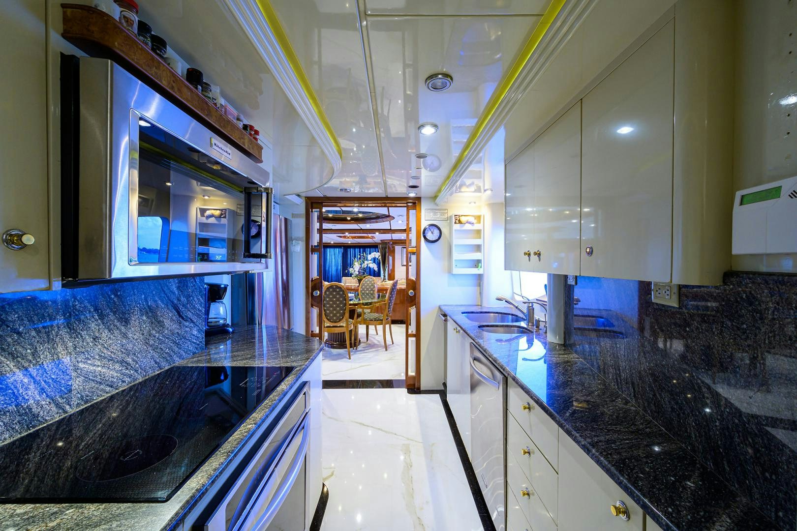 a kitchen with a large island aboard MY DESTINY Yacht for Sale