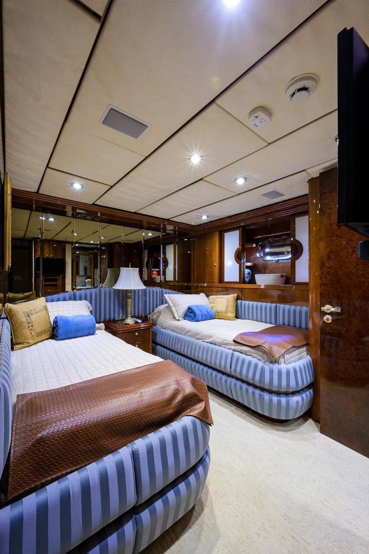 a couple of beds in a hotel room aboard MY DESTINY Yacht for Sale