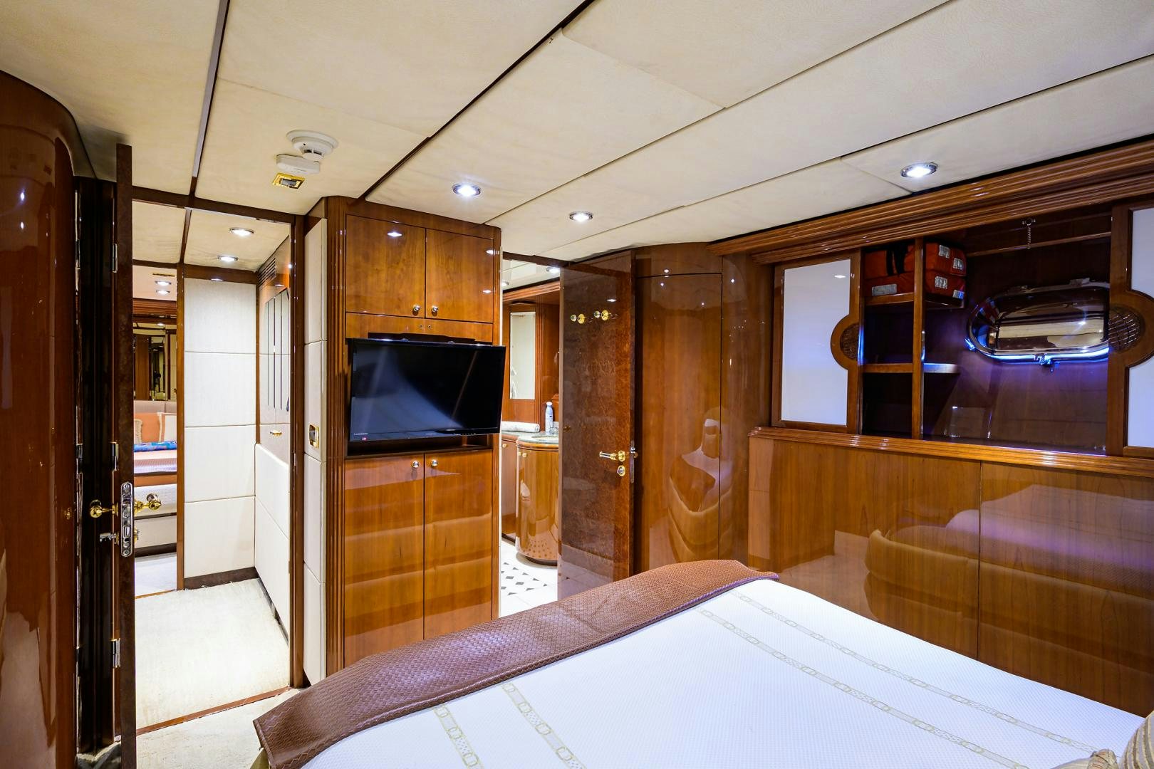 a bed in a room aboard MY DESTINY Yacht for Sale