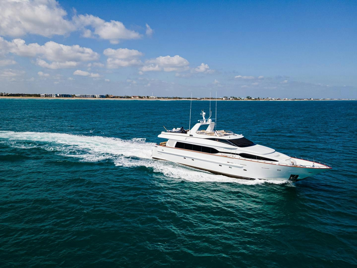 a white boat in the water aboard MY DESTINY Yacht for Sale
