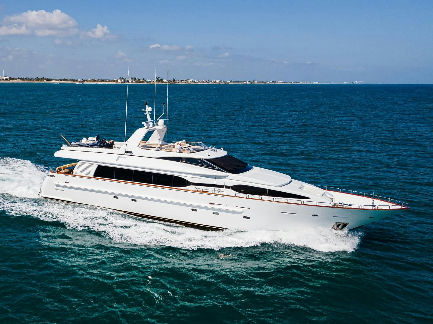 a white yacht in the water aboard MY DESTINY Yacht for Sale