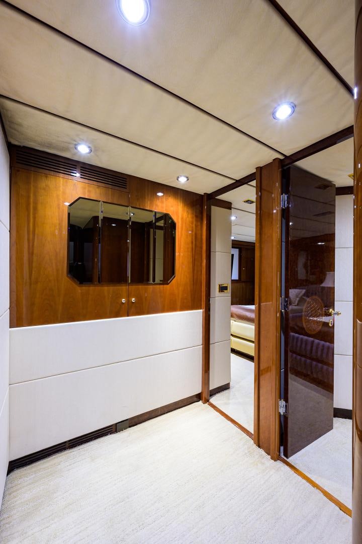 a hallway with a glass door aboard MY DESTINY Yacht for Sale