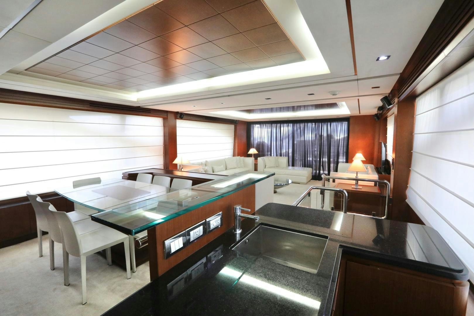 a large kitchen with a large island aboard ANDREIKA Yacht for Sale