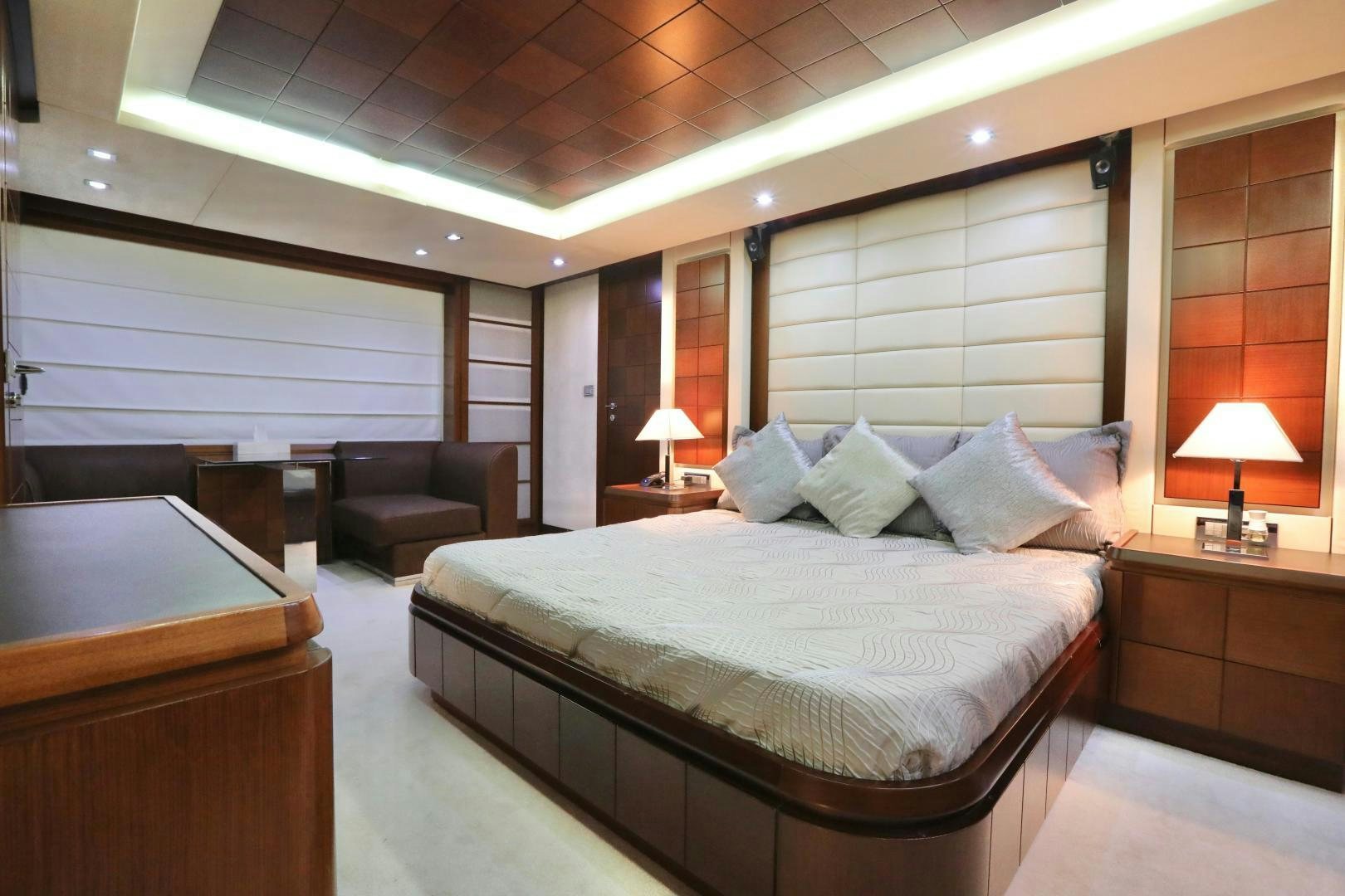 a bed in a room aboard ANDREIKA Yacht for Sale