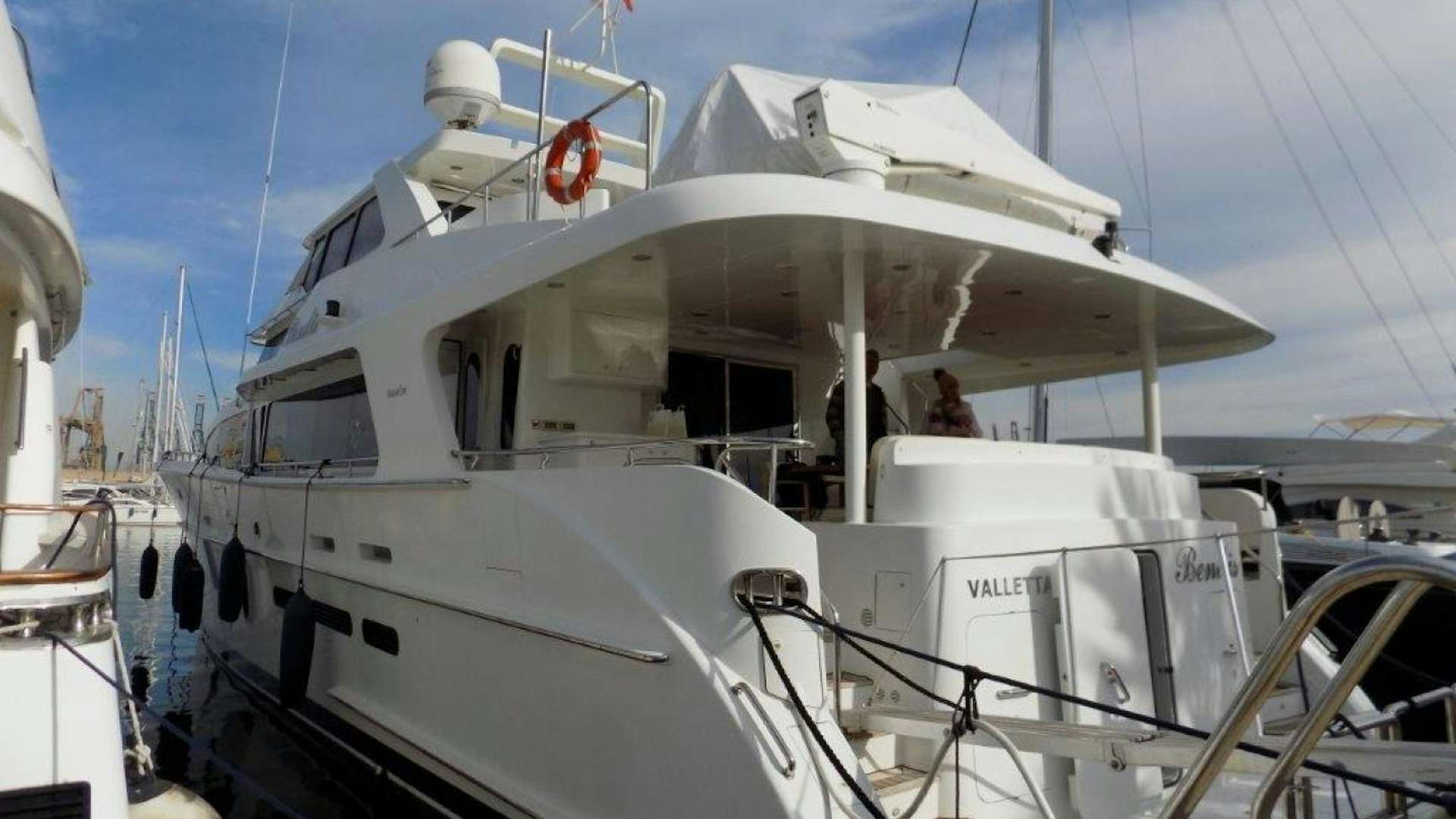 a boat with a couple of people on it aboard BENDIS Yacht for Sale