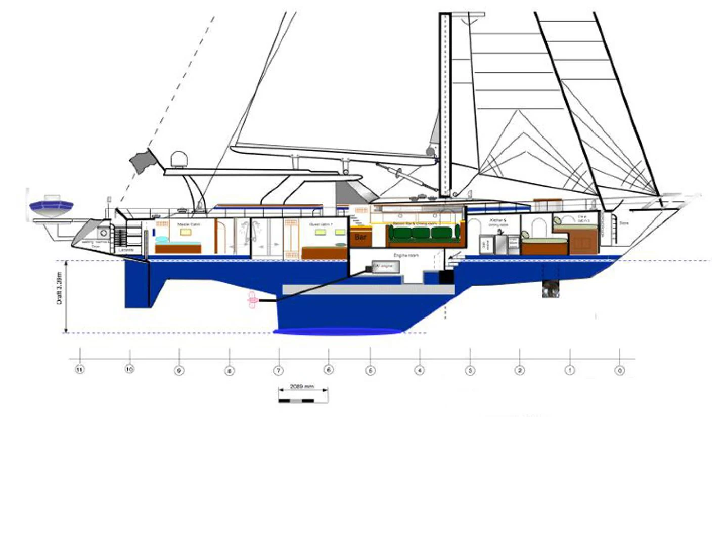 diagram, engineering drawing aboard TARONGA Yacht for Sale