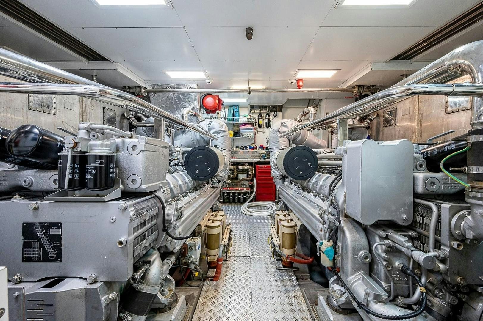 a room full of machinery aboard ATALI Yacht for Sale