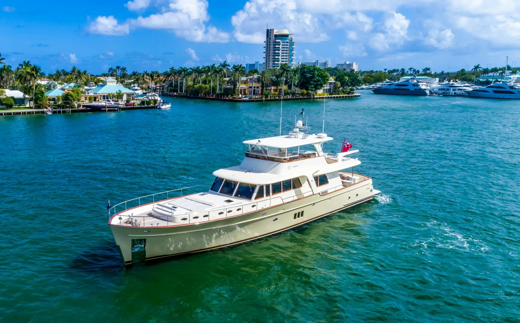 a white boat in the water aboard CHANSON II Yacht for Sale