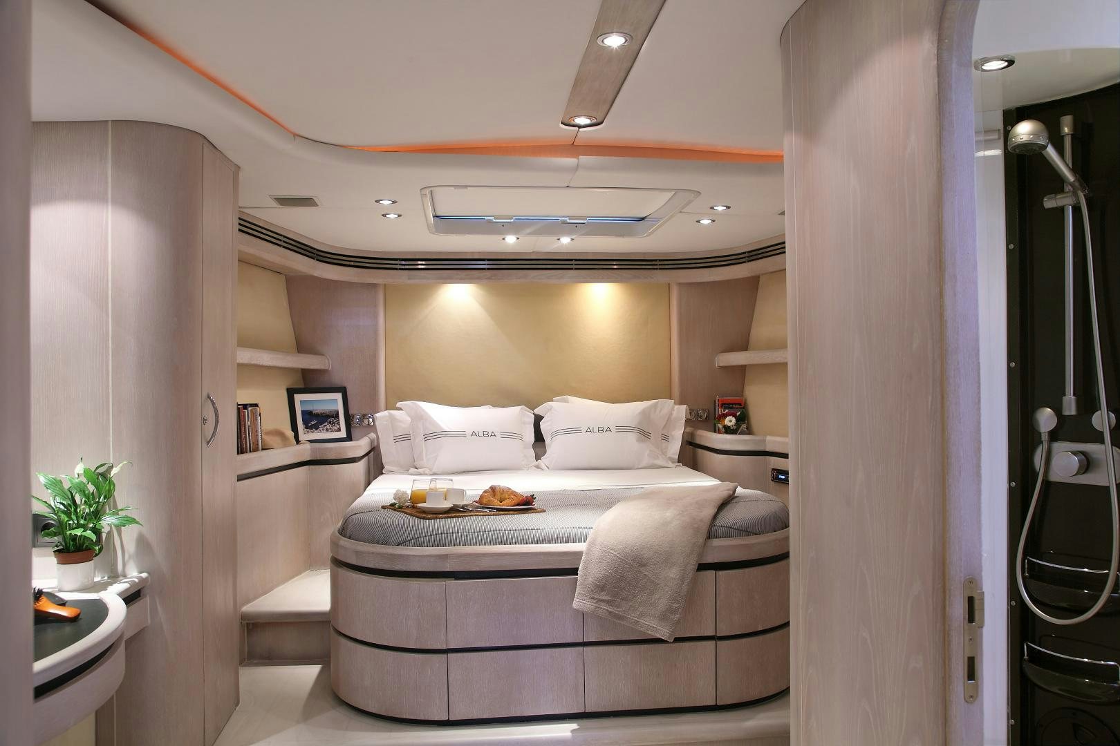 a bed in a room aboard MARIA ALBA Yacht for Sale