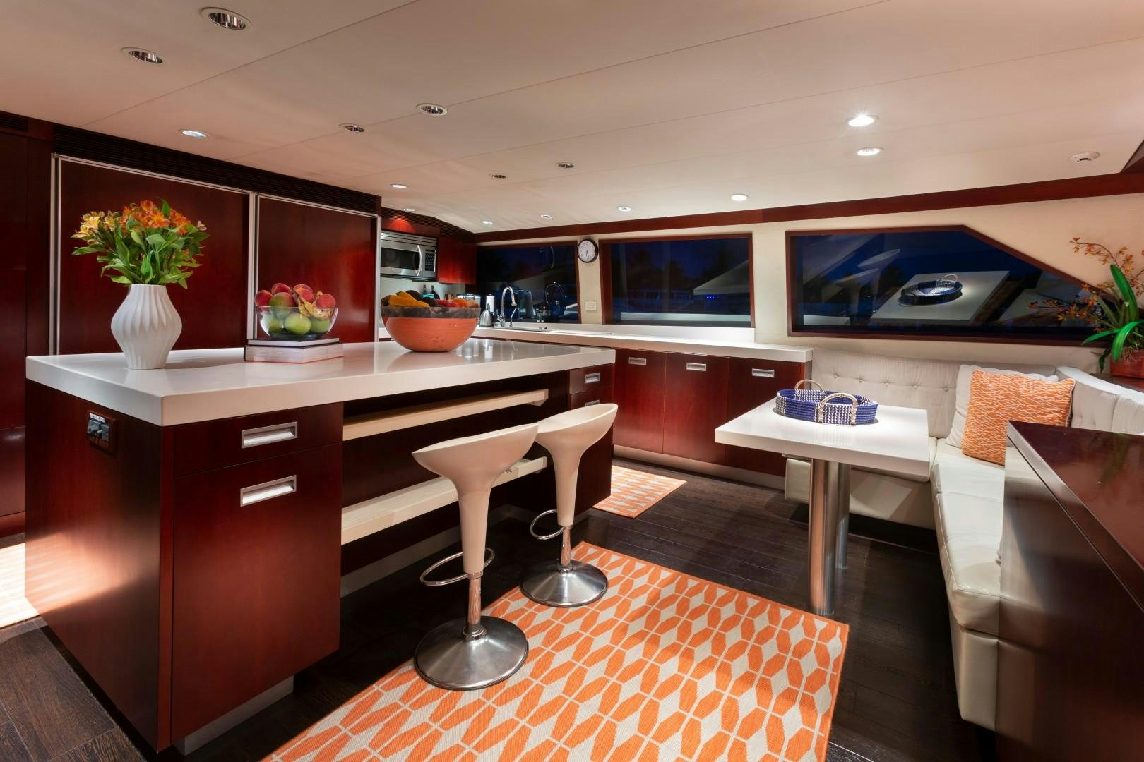 a modern looking kitchen aboard CRU Yacht for Sale