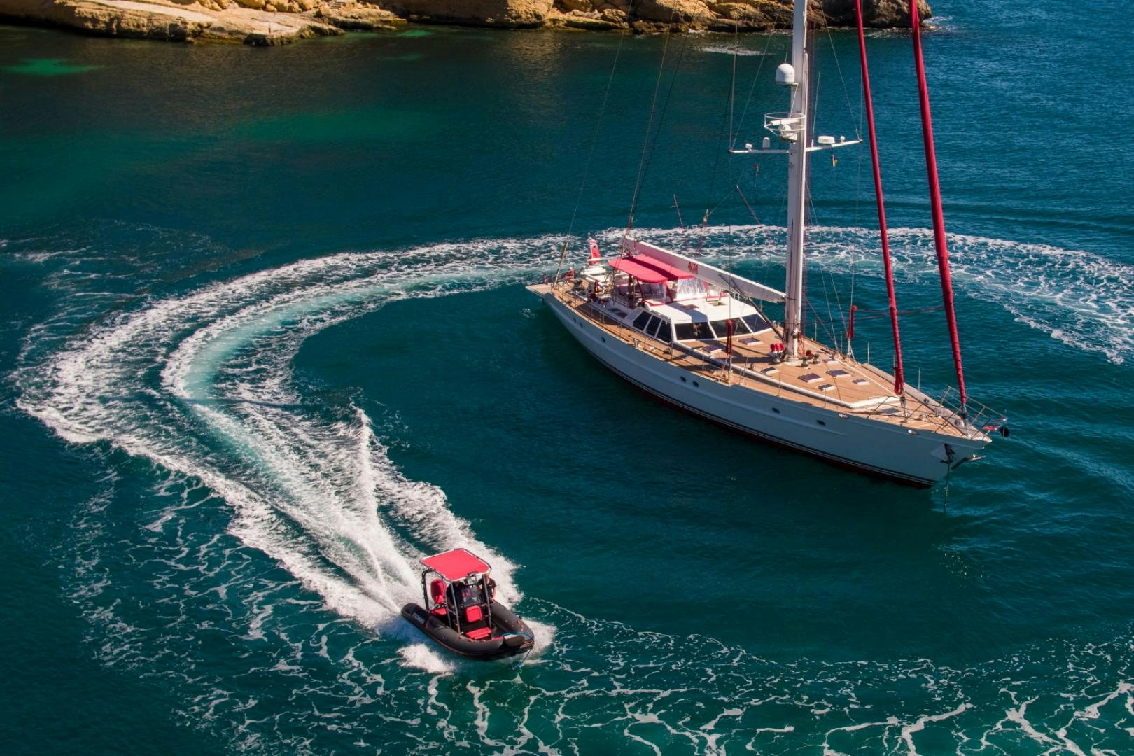 a boat sailing on the sea aboard ALTA MAREA Yacht for Sale