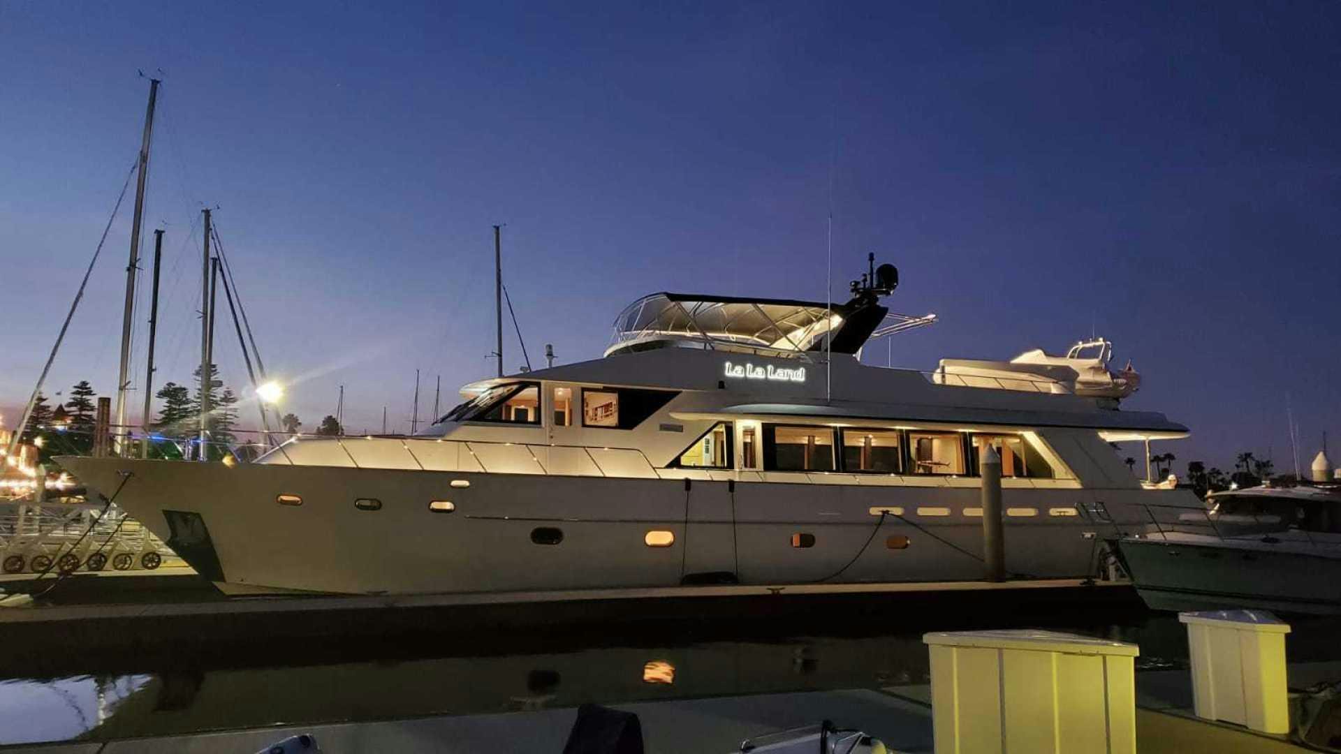 a boat on a dock aboard LA LA LAND Yacht for Sale