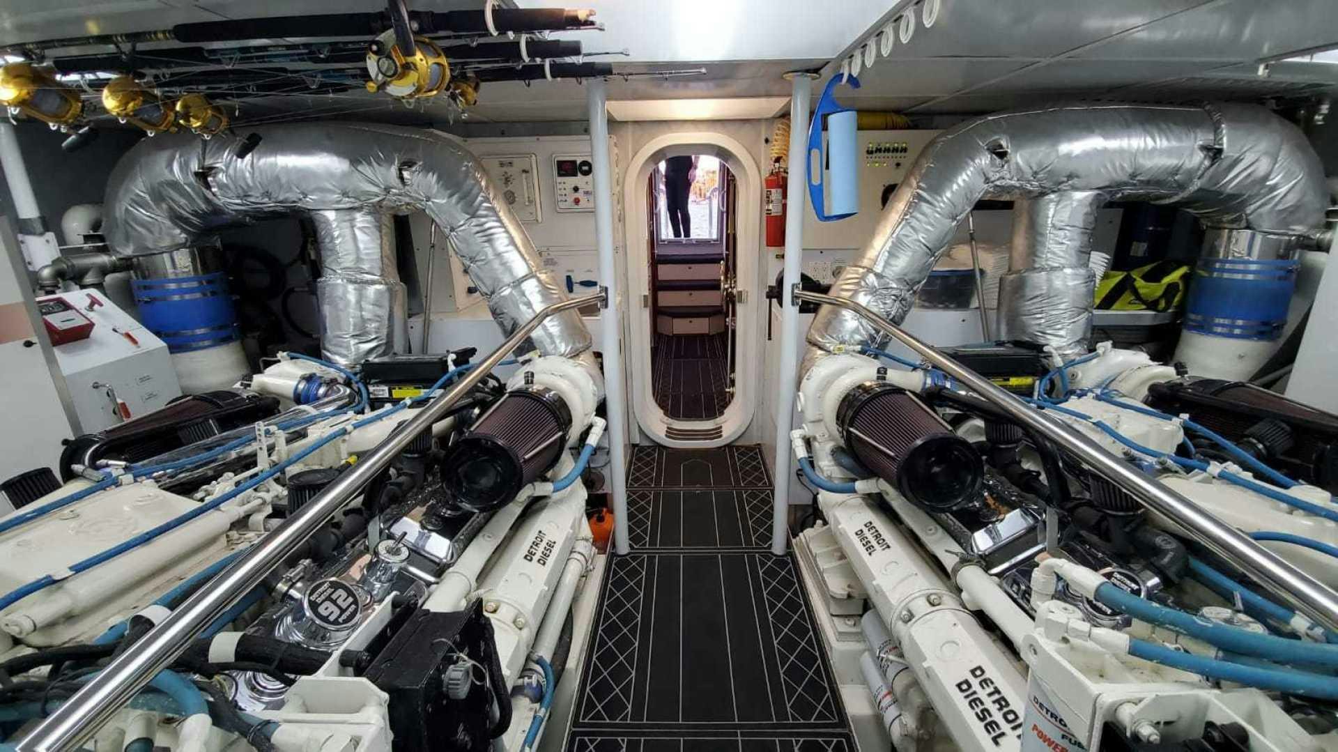 a large machine with pipes aboard LA LA LAND Yacht for Sale