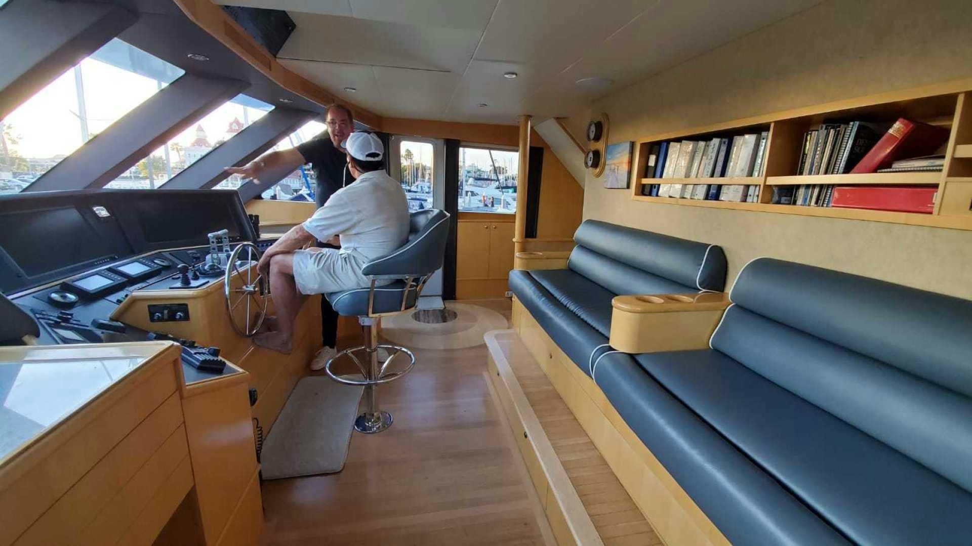 a couple of men in a room aboard LA LA LAND Yacht for Sale