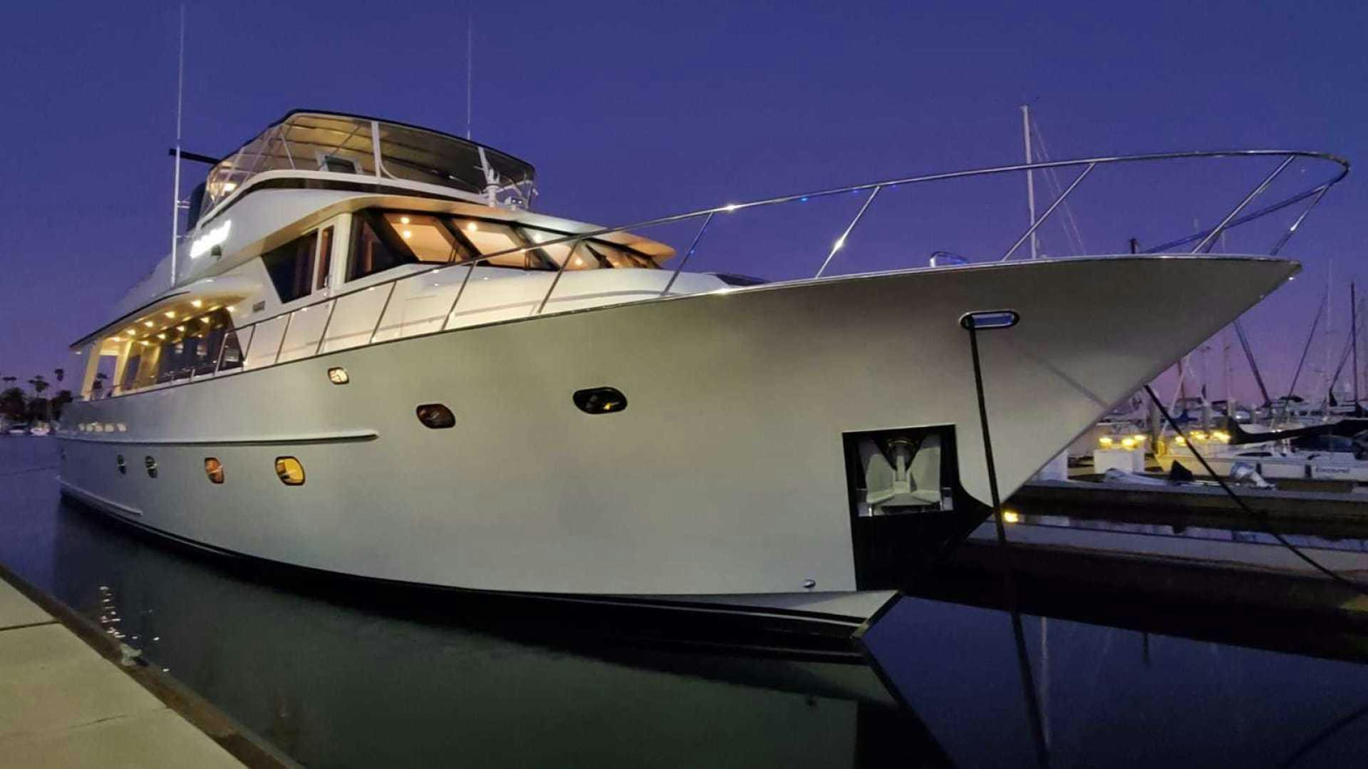 a large white yacht aboard LA LA LAND Yacht for Sale
