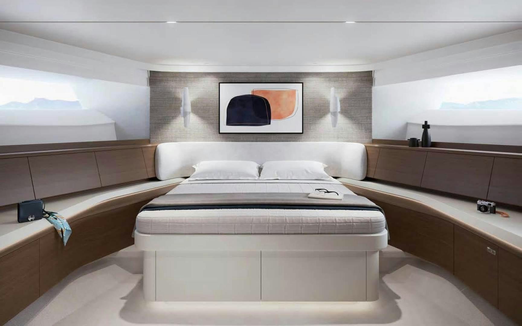 a room with a bed and a television aboard PRINCESS Y95 Yacht for Sale
