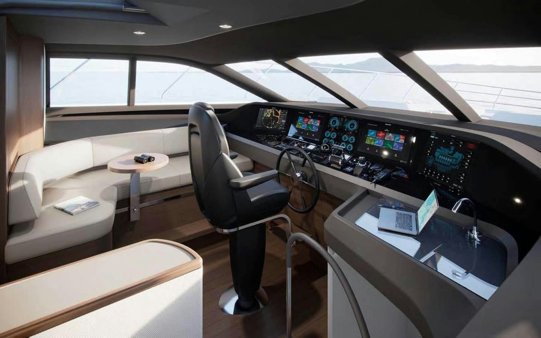 a room with many monitors and chairs aboard PRINCESS Y95 Yacht for Sale