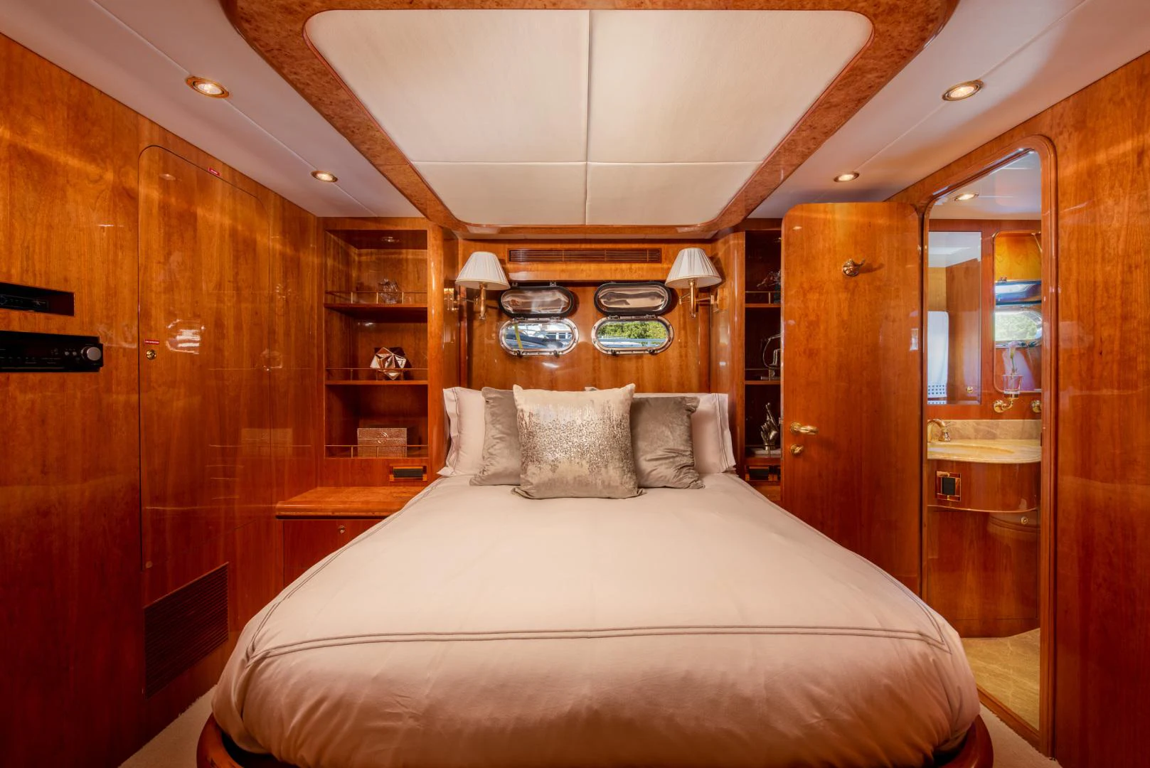 a bed in a room aboard TRITON Yacht for Sale