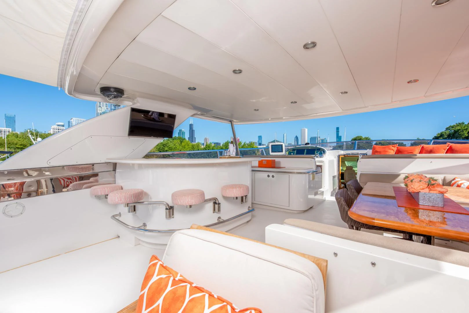a kitchen with a large window aboard TRITON Yacht for Sale
