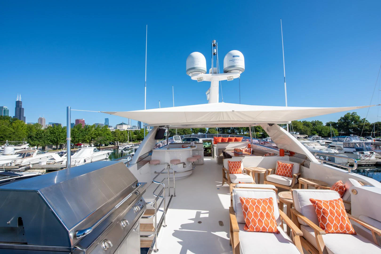 a white building with a satellite dish on top aboard TRITON Yacht for Sale