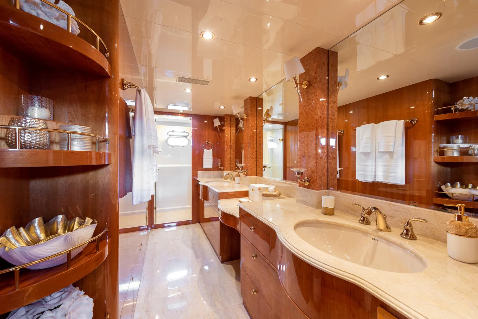 a bathroom with a large countertop aboard TRITON Yacht for Sale