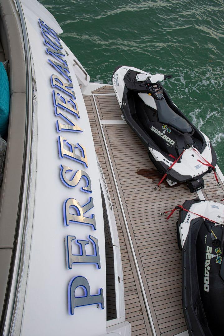 a boat with a motor on the water aboard PERSEVERANCE 3 Yacht for Sale