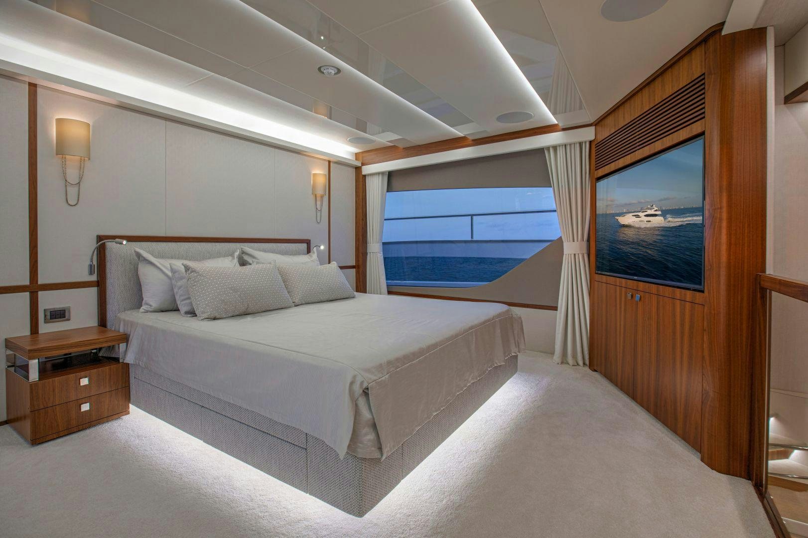 a bed in a room aboard PERSEVERANCE 3 Yacht for Sale