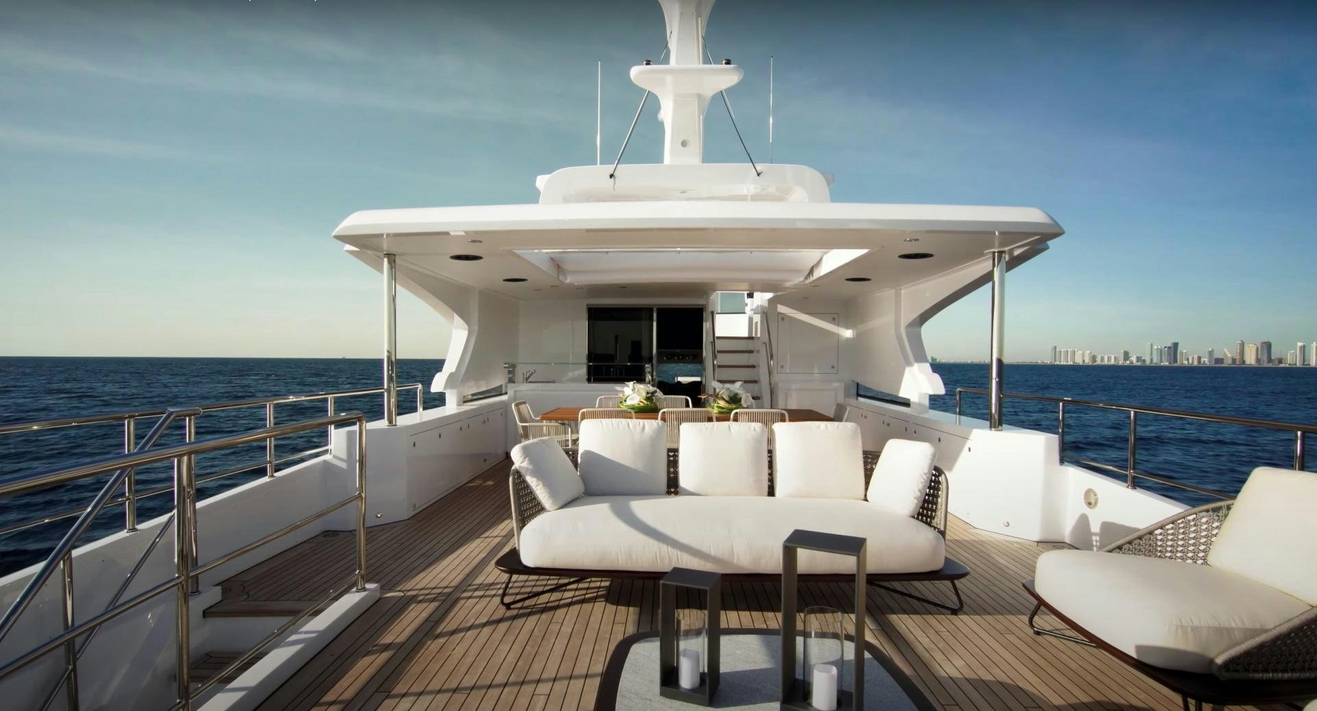 a boat on a boat aboard Benetti 95 Delfino Yacht for Sale