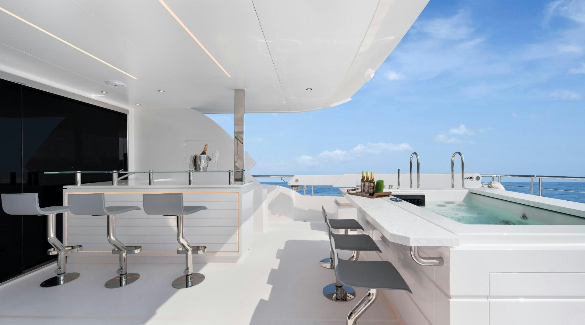 a modern kitchen with a pool aboard FD92 219 Yacht for Sale