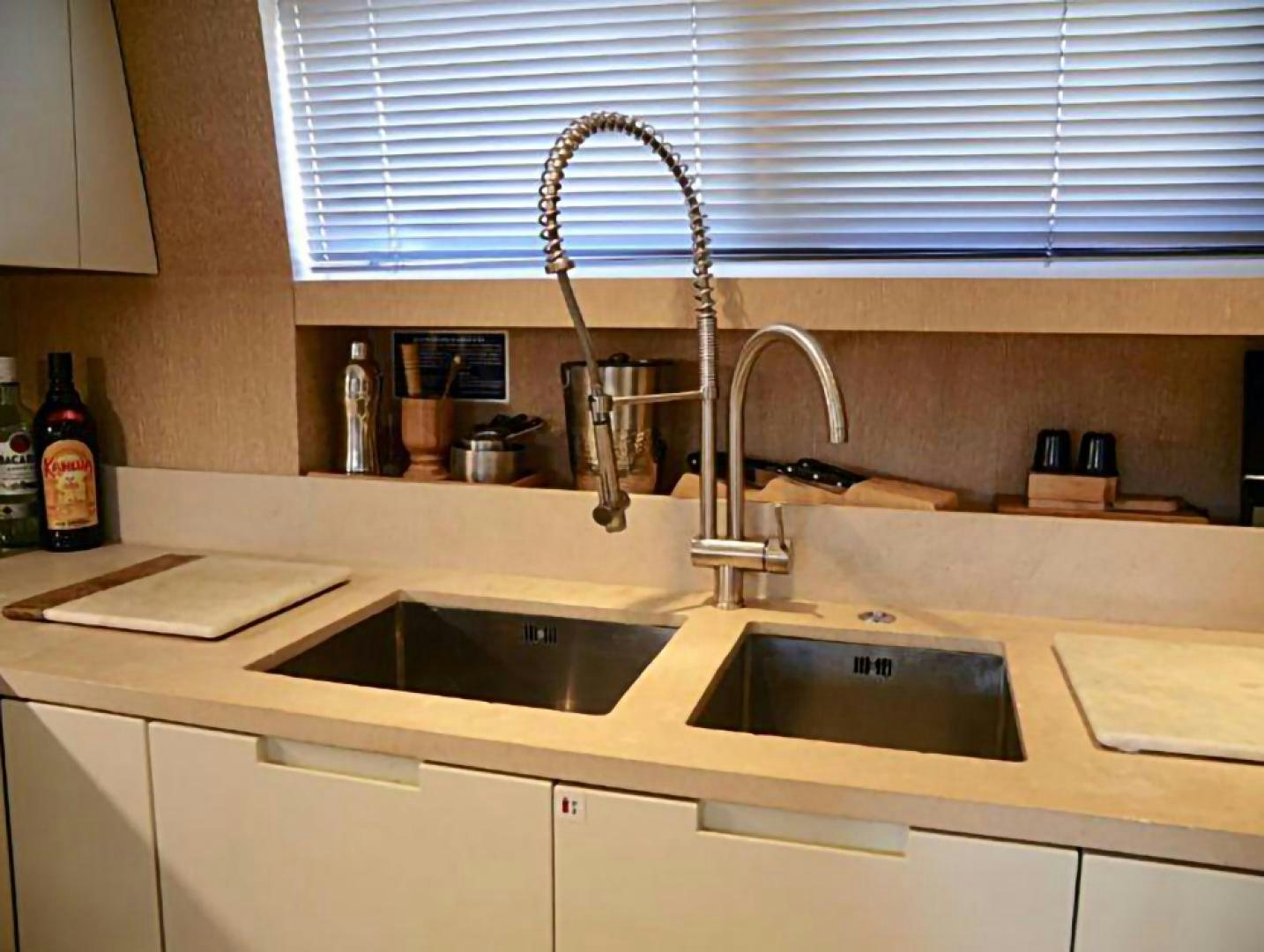 a kitchen sink with a faucet aboard No Name Yacht for Sale