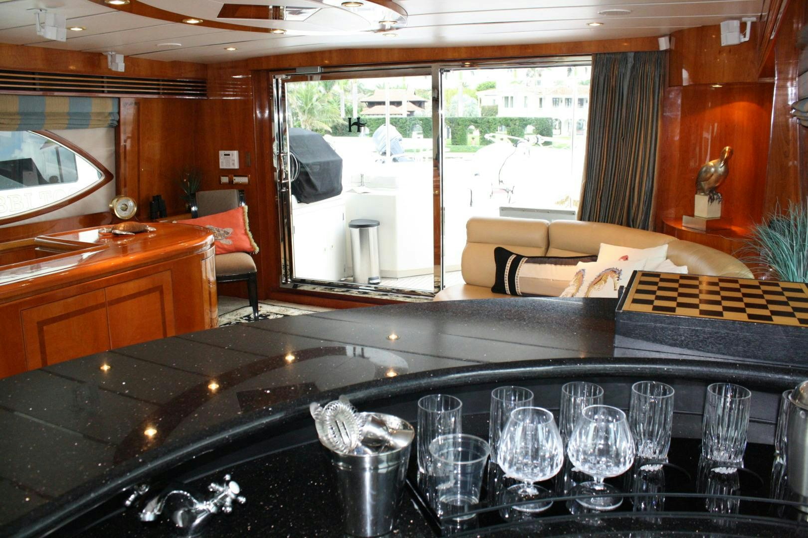 a table with wine glasses aboard CRYSTAL ANNE Yacht for Sale