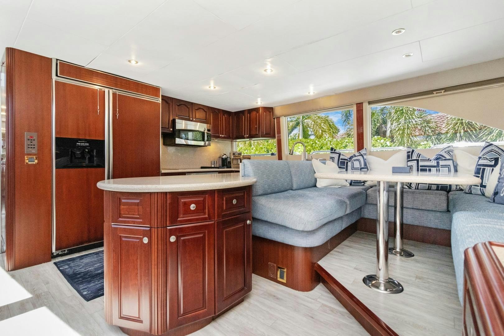 a kitchen and living room aboard SUZANNE Yacht for Sale