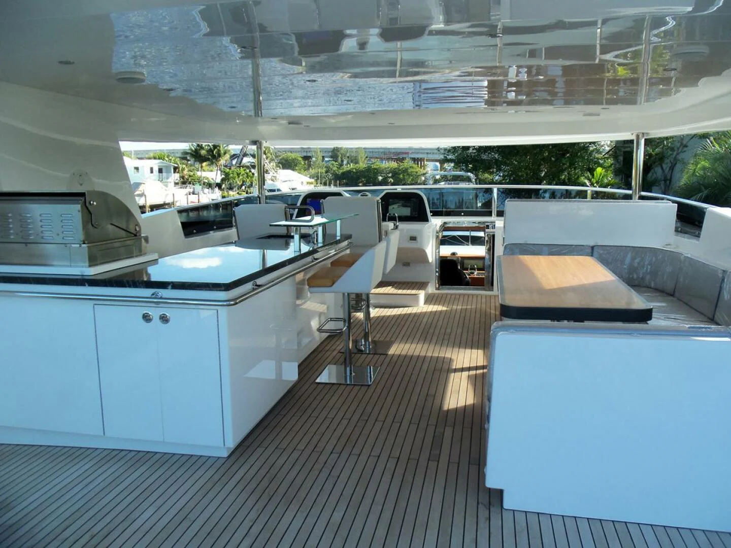 a room with a large window aboard JOHNSON 93 OPEN FB Yacht for Sale
