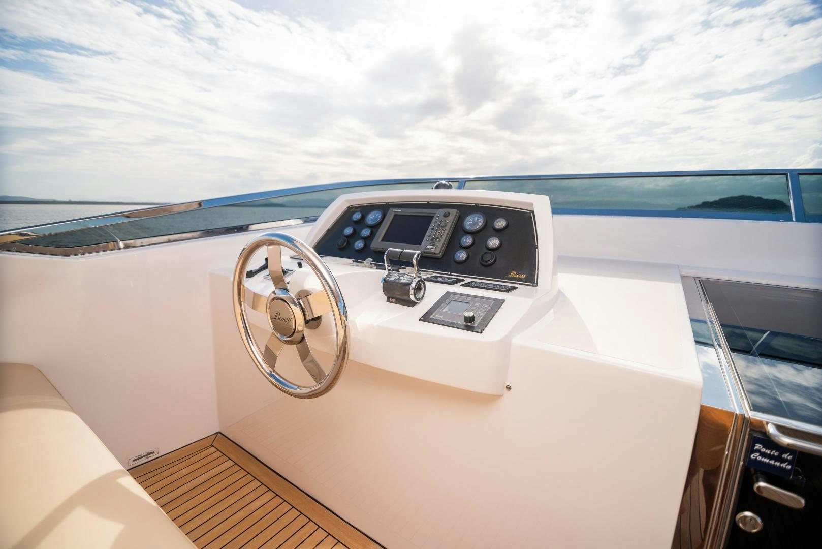 a steering wheel on a boat aboard ZAPHIRA Yacht for Sale