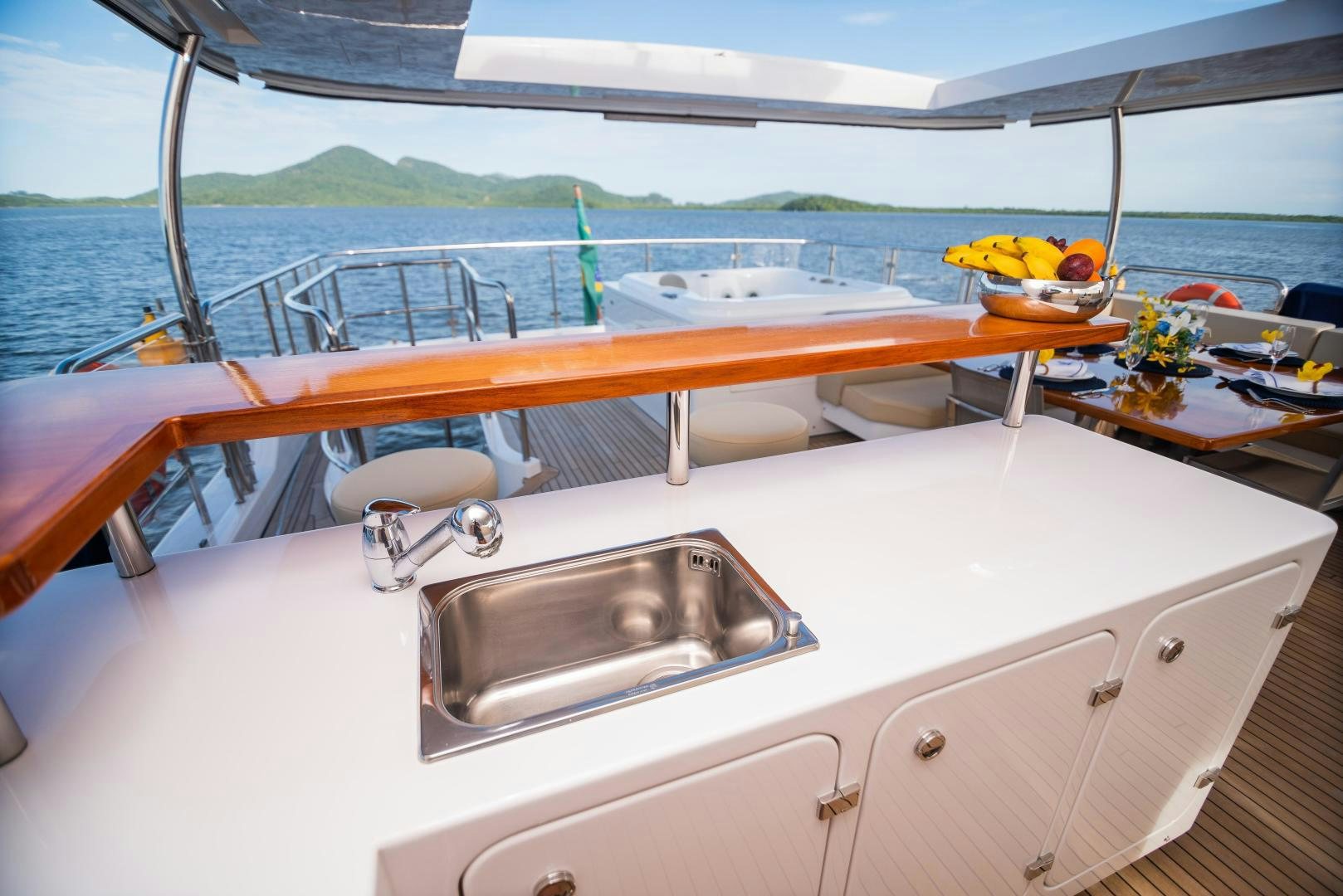 a boat with a sink and a sink on the deck aboard ZAPHIRA Yacht for Sale