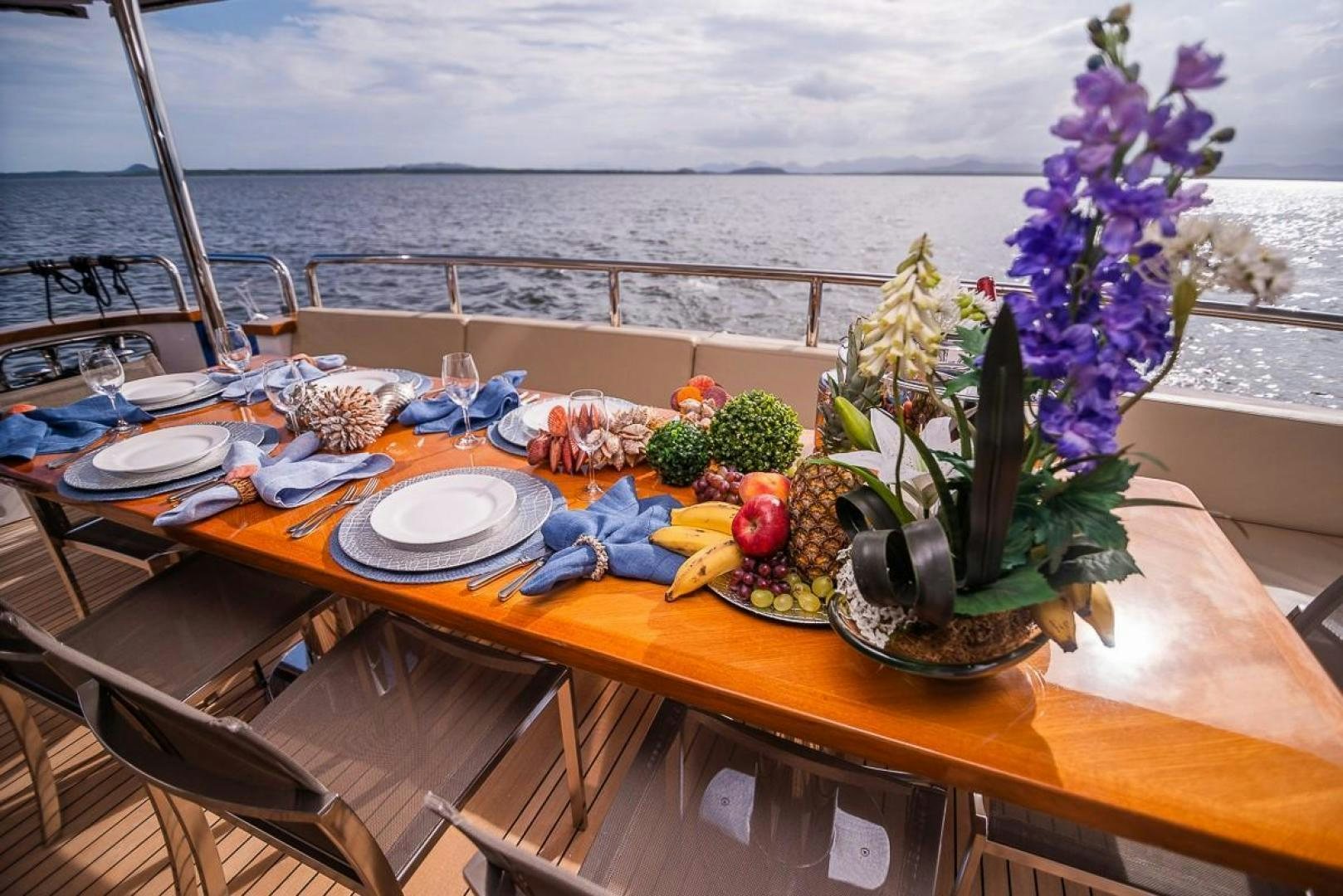 a table with food on it aboard ZAPHIRA Yacht for Sale