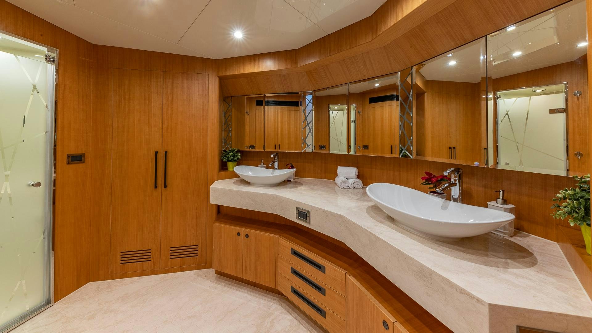 a bathroom with two sinks aboard LIFE FOR SALE Yacht for Sale