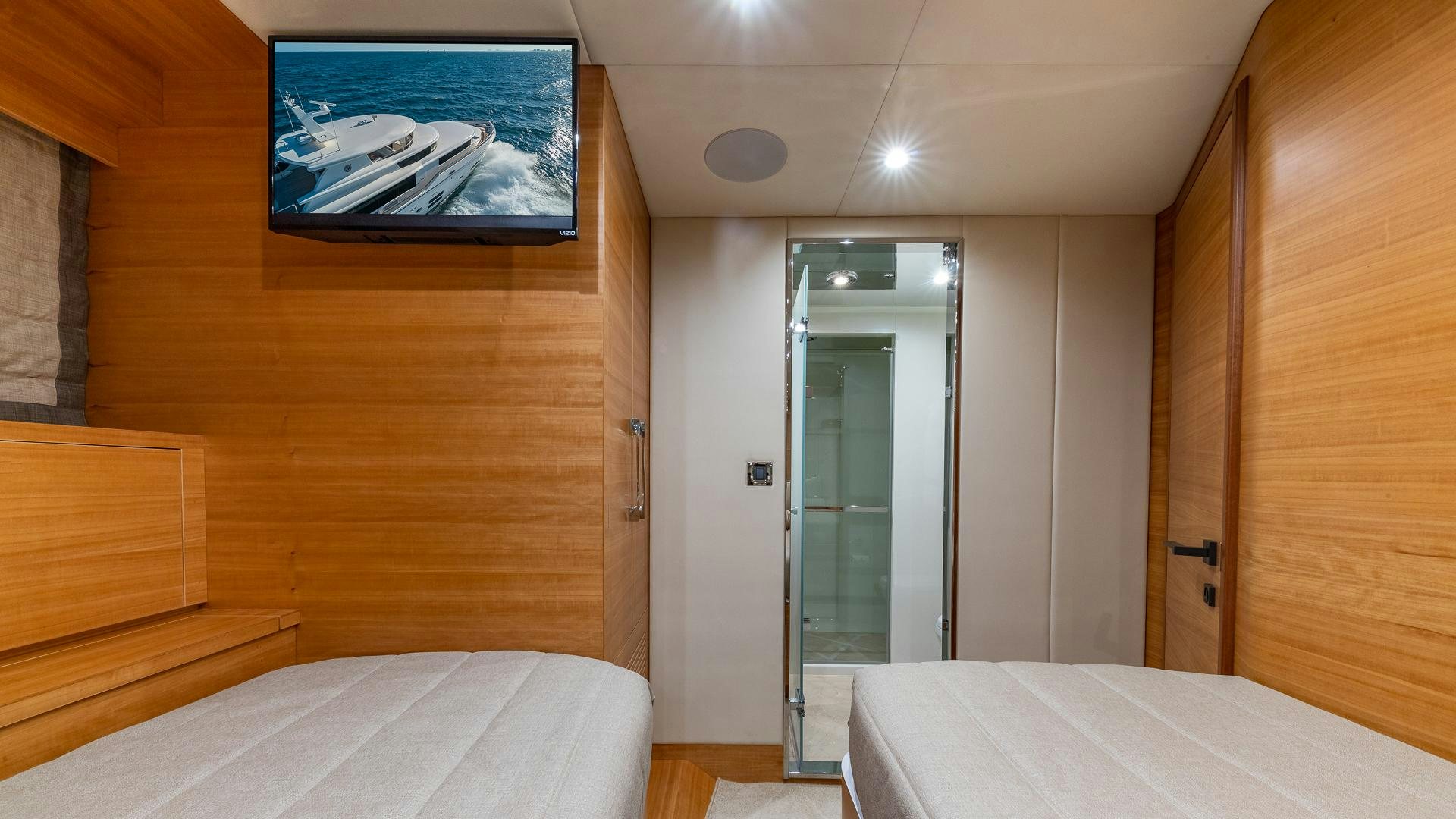 a room with a bed and a door aboard LIFE FOR SALE Yacht for Sale
