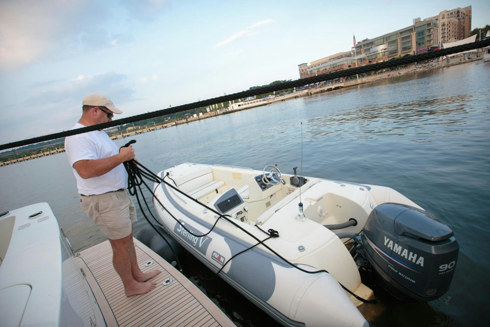a person on a boat aboard STERLING V Yacht for Sale