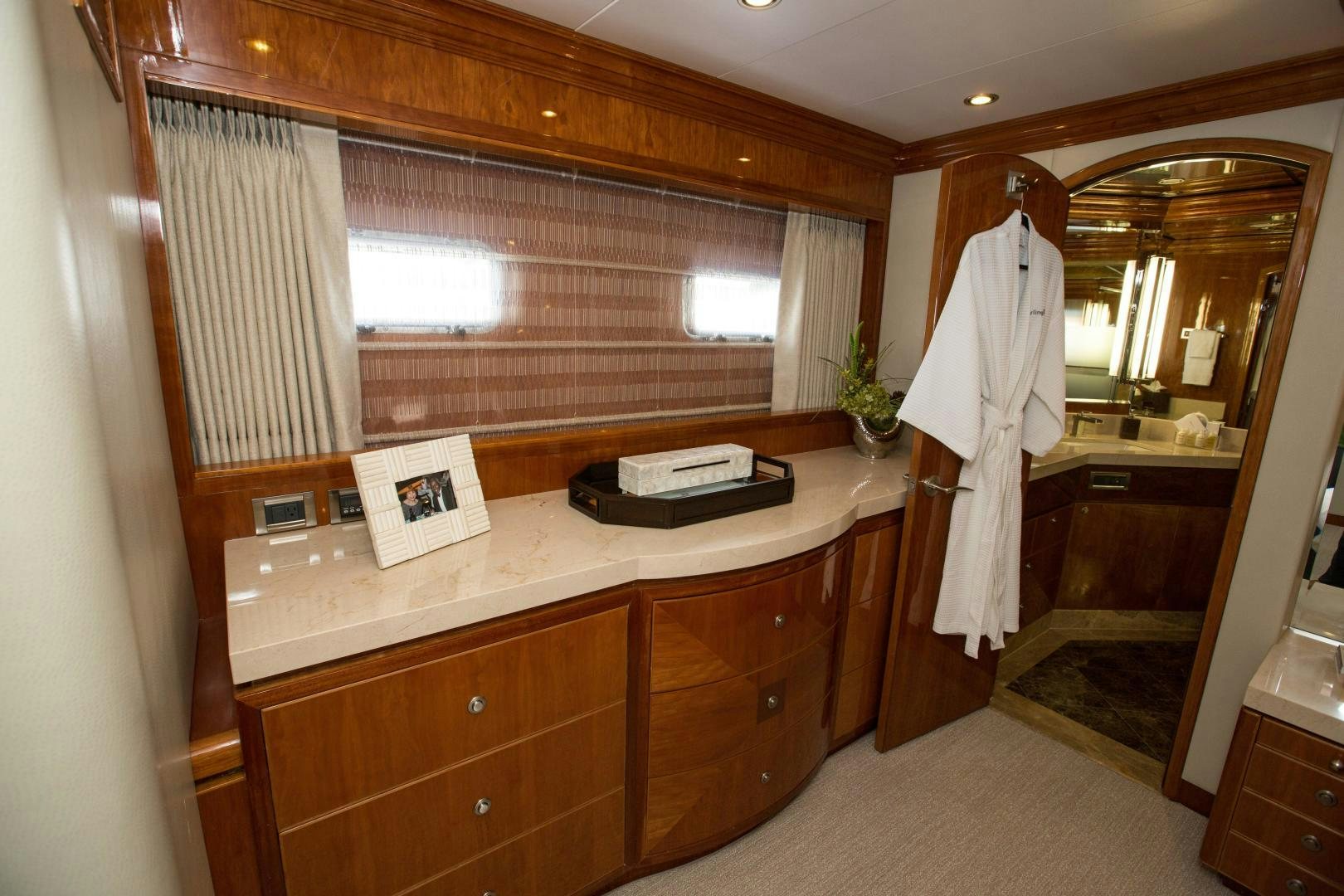 a room with a counter and a sink aboard STERLING V Yacht for Sale