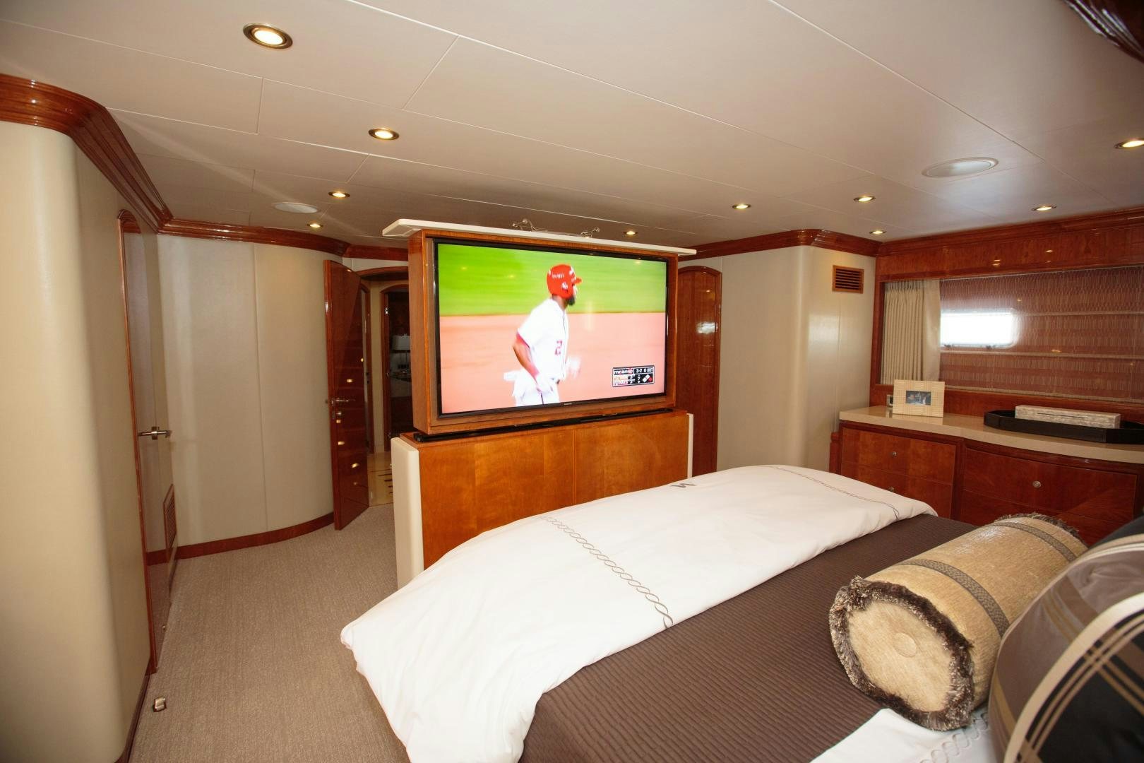 a hotel room with a tv aboard STERLING V Yacht for Sale