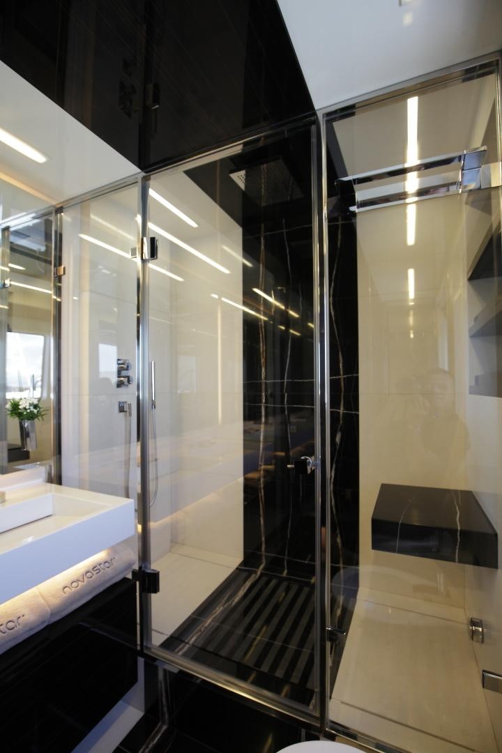a large glass shower unit aboard NOVASTAR Yacht for Sale