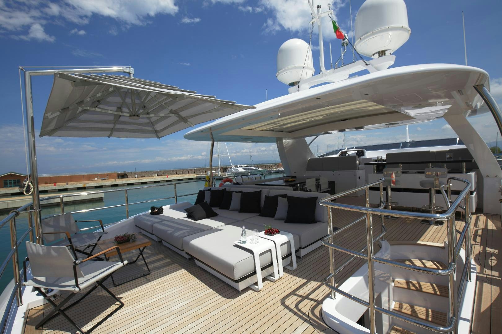 a boat on a deck aboard NOVASTAR Yacht for Sale