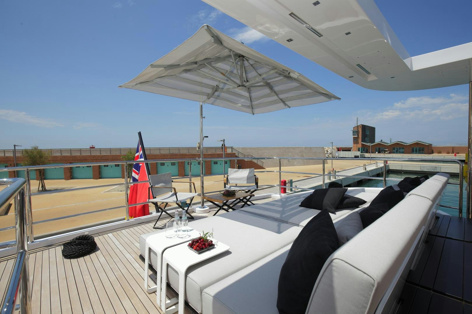 a large white tent on a deck aboard NOVASTAR Yacht for Sale