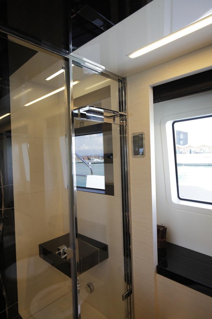 a shower unit in a bathroom aboard NOVASTAR Yacht for Sale