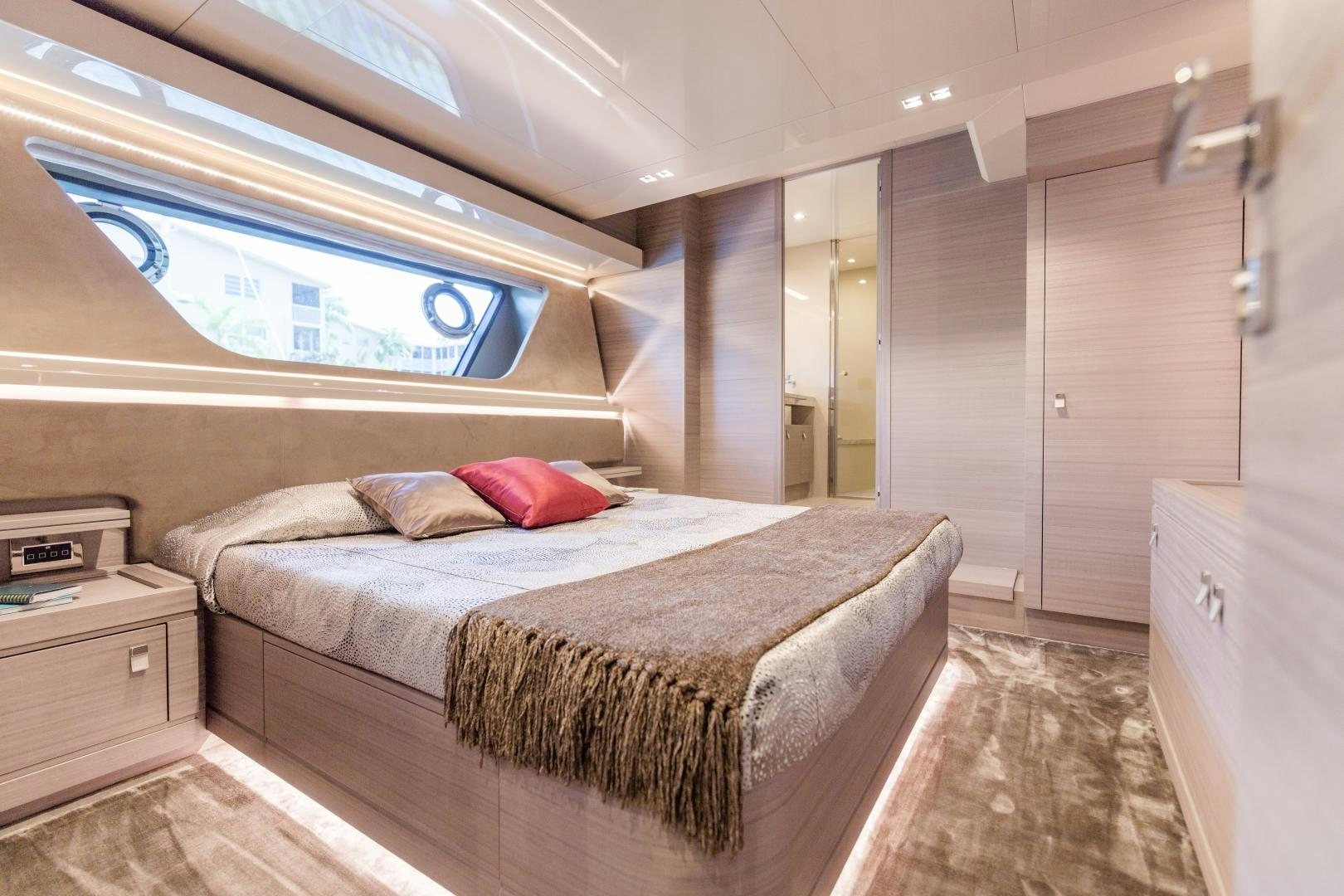 a bed in a room aboard BONUS ROUND Yacht for Sale