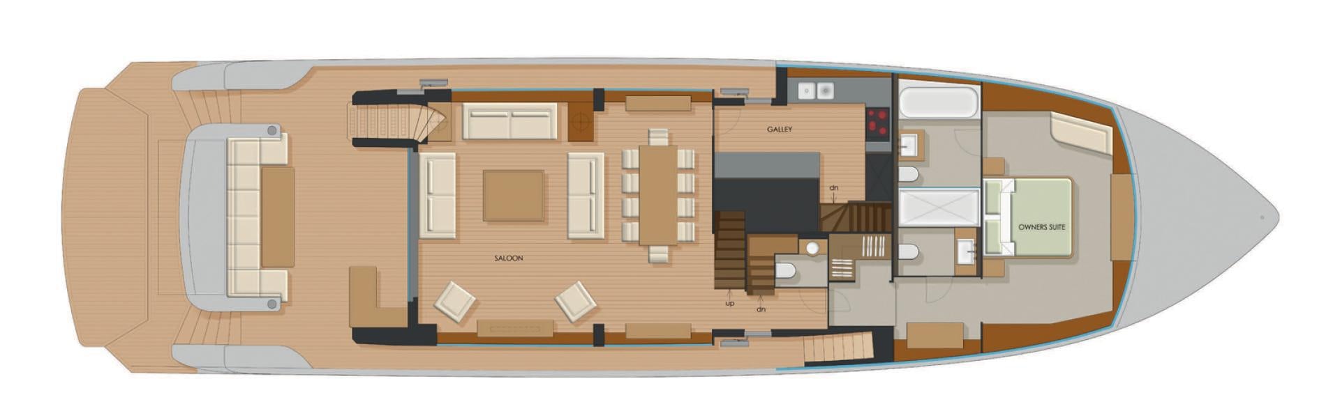 a computer generated image of a building aboard JOHNSON 92 FLYBRIDGE Yacht for Sale